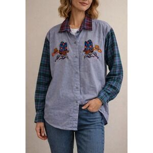 Vintage Casey Coleman Embroidered Western‎ Denim Button Oversized Festival Rodeo